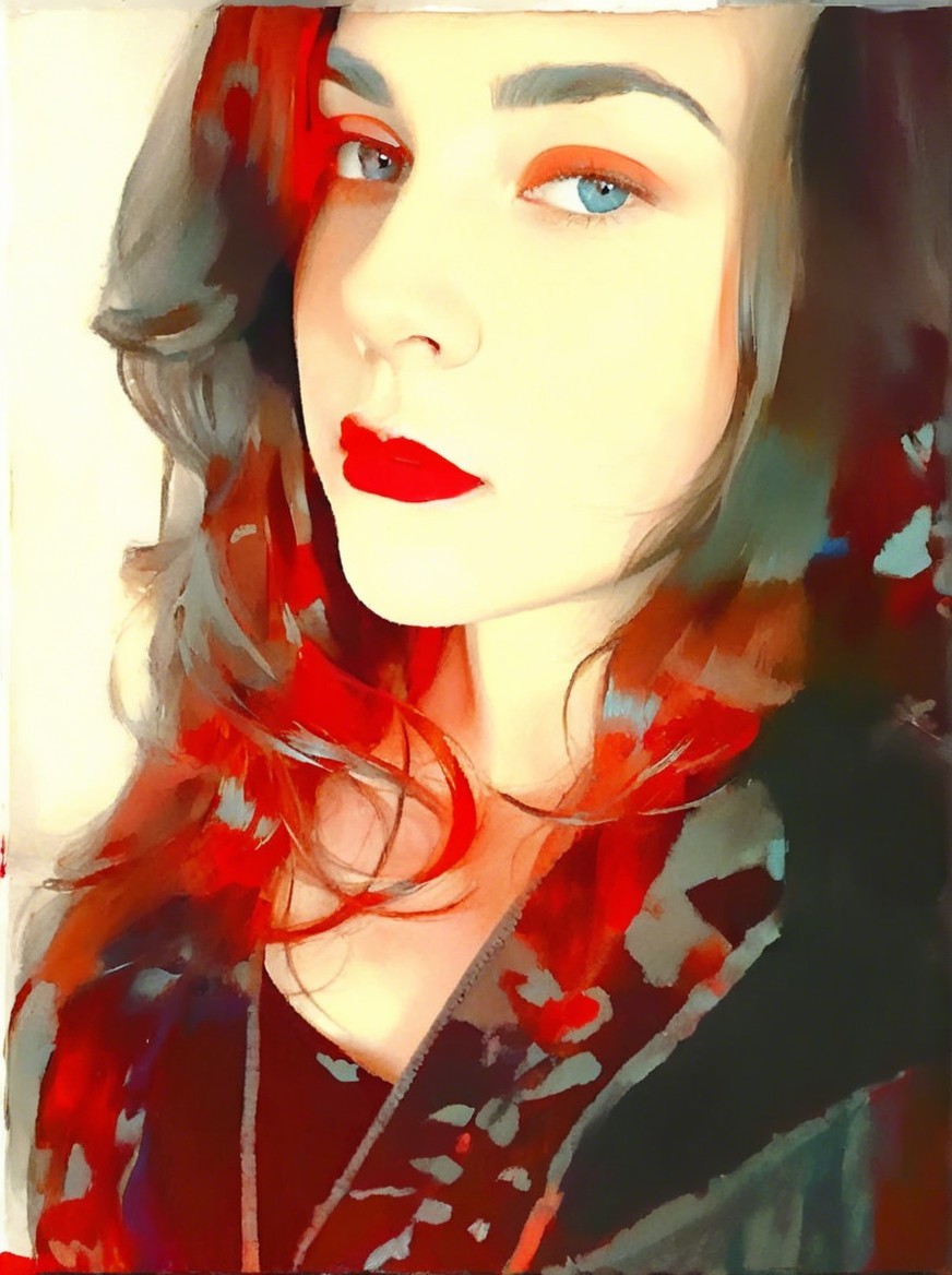 Stylized portrait of a young woman with blue eyes