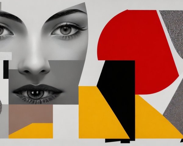 Black-and-White Portrait with Geometric Color Shapes