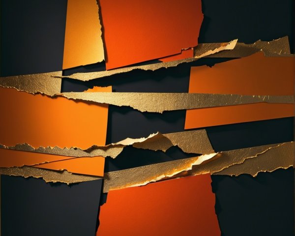 Dynamic Composition of Torn Orange and Black Paper