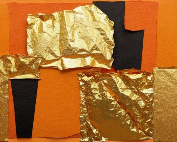 Abstract Composition of Textured Paper and Foil Elements