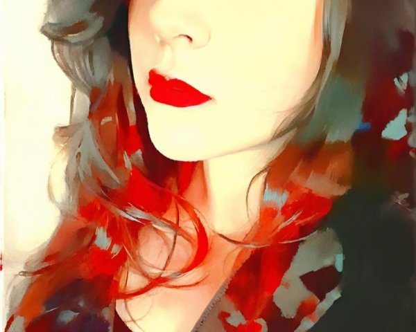 Stylized portrait of a young woman with blue eyes