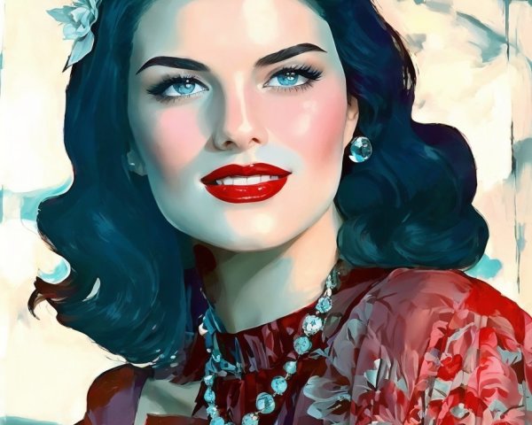 Glamorous Woman in Vintage Floral Elegance