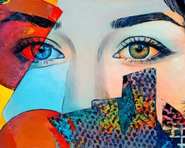 Close-Up of Woman's Face with Striking Eyes and Colors
