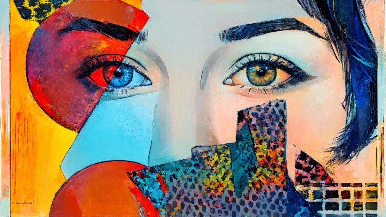 Close-Up of Woman's Face with Striking Eyes and Colors