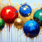 Colorful Christmas Ornaments with Gold Accents Painting