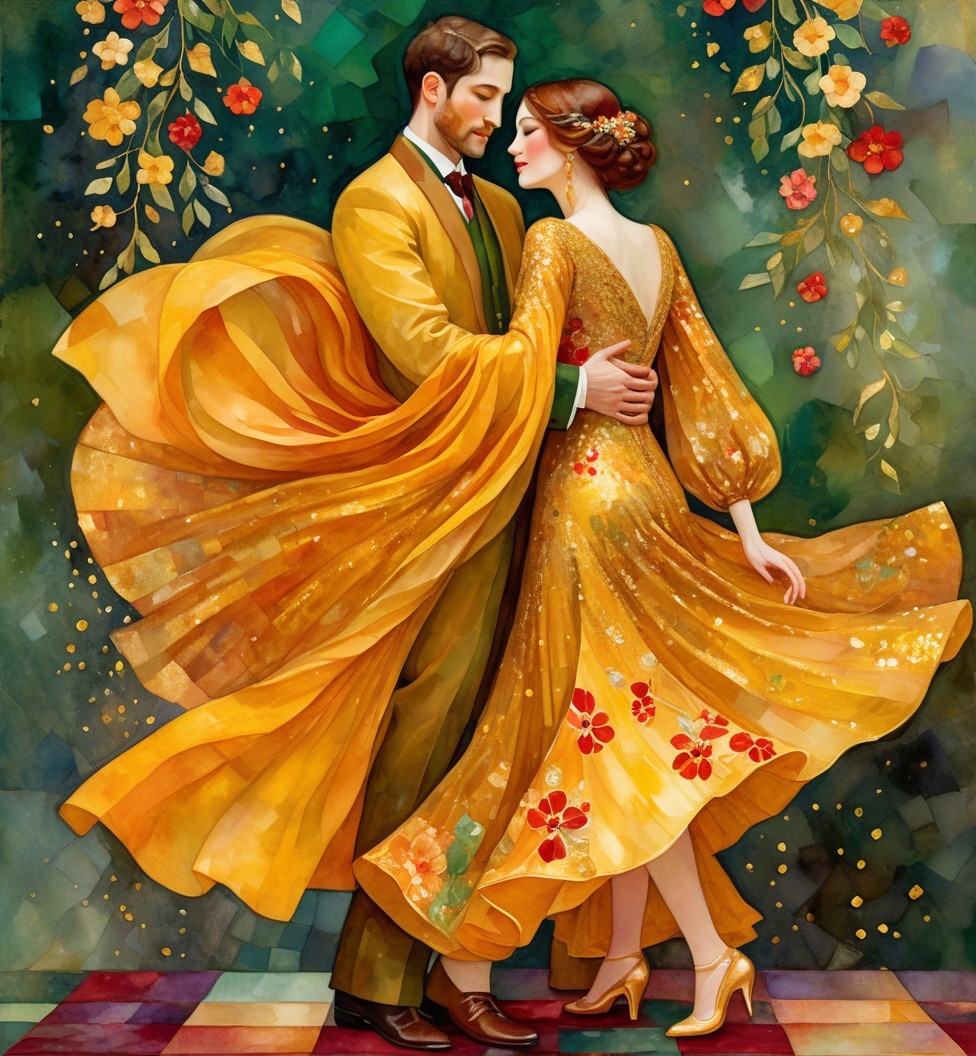 Couple Dancing in Vibrant Yellow and Gold Setting