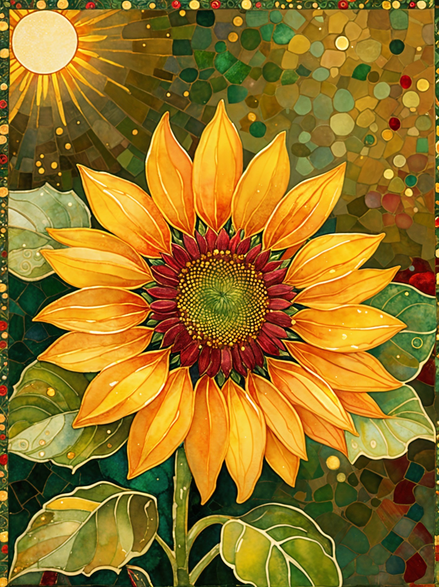 Vibrant Sunflower with Golden Petals and Green Background