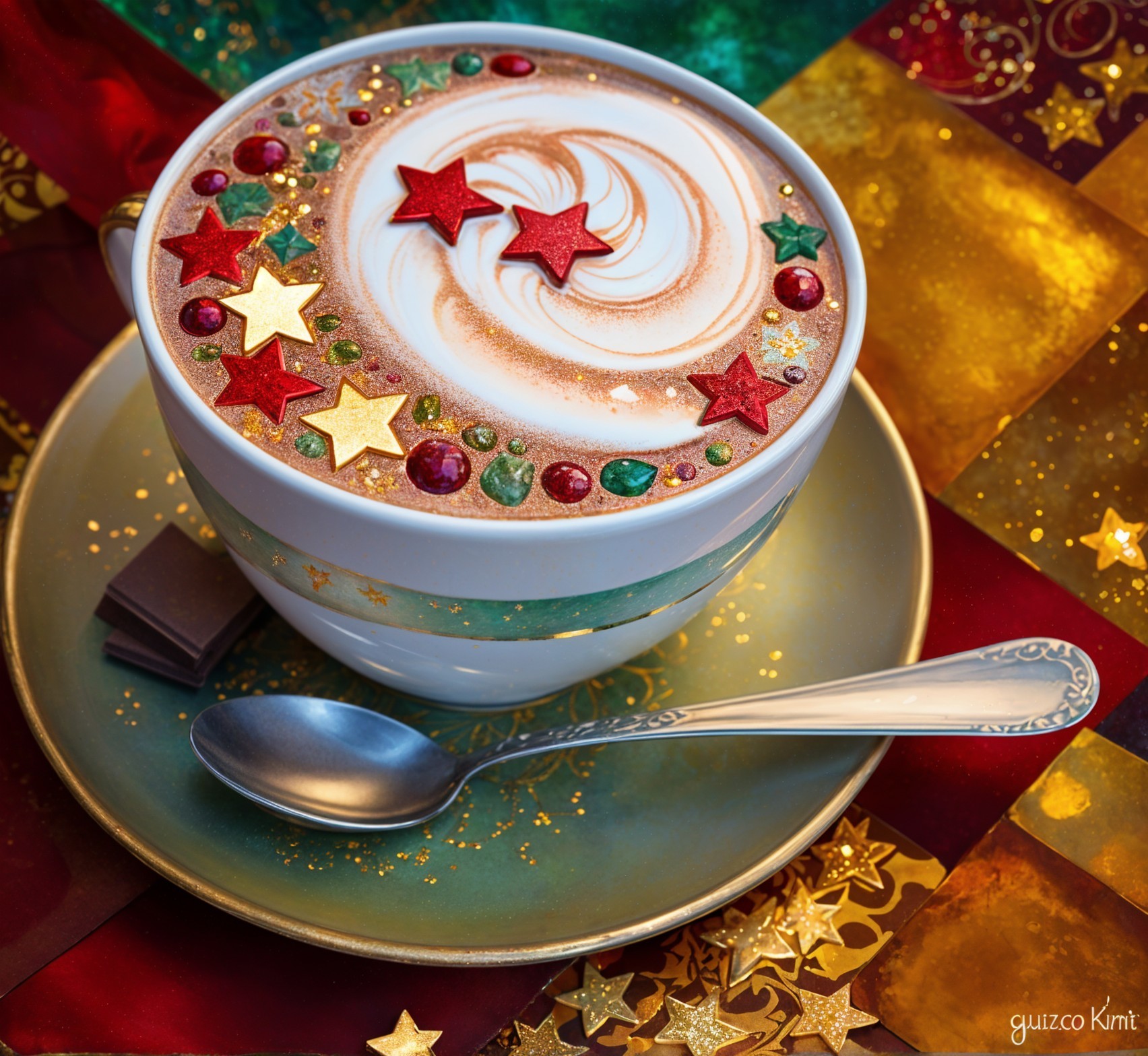 Styled Hot Cocoa with Festive Decorations and Background