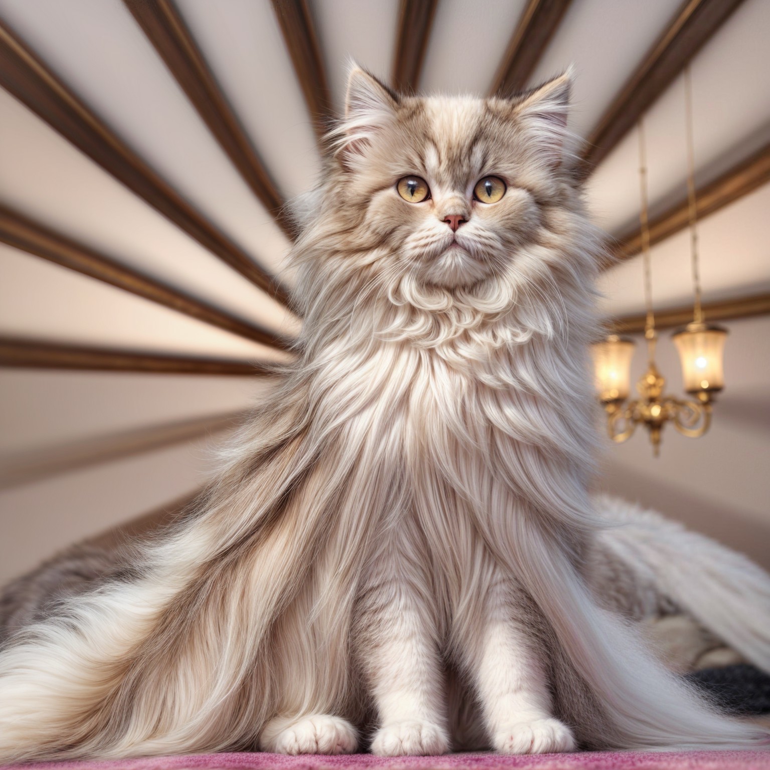 Regal Long-Haired Cat in Warm Light Setting