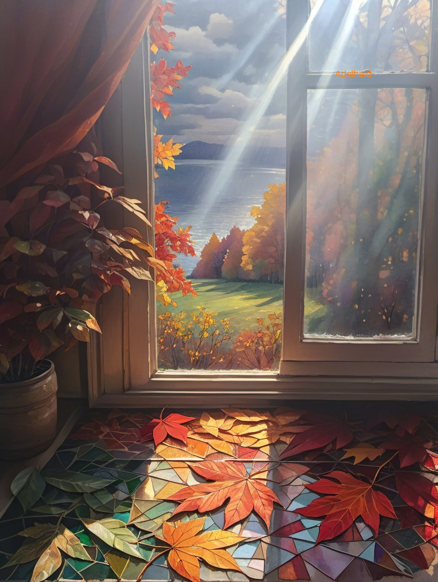 Autumn Landscape with Sunlight and Colorful Leaves