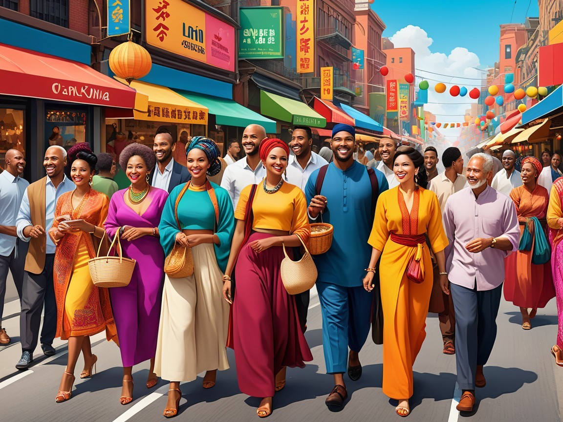 Vibrant Street Scene of Diverse Cultures and Styles
