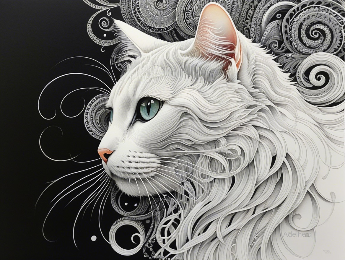 Detailed Profile of a White Cat with Green Eye