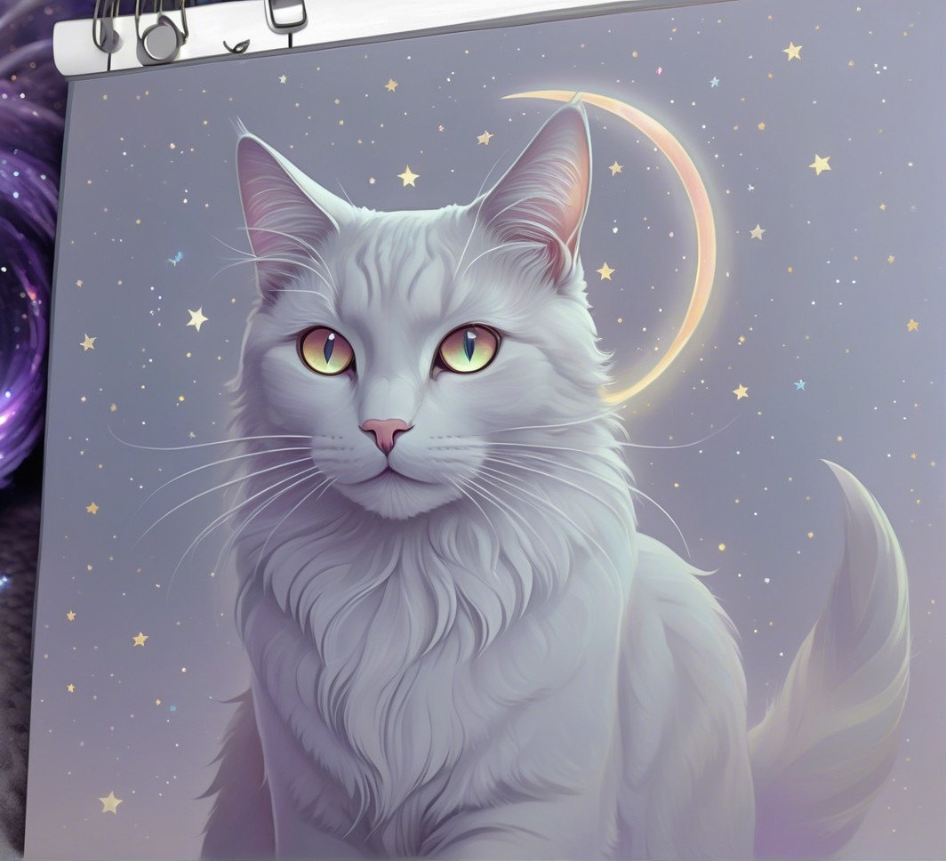 Detailed Illustration of a White Cat with Golden Eyes