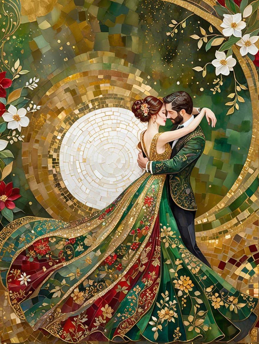 Couple Dancing in a Vibrant Decorative Setting