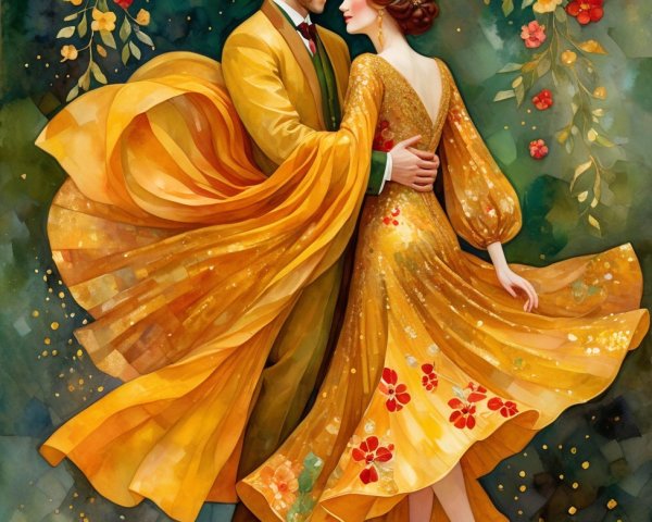 Couple Dancing in Vibrant Yellow and Gold Setting