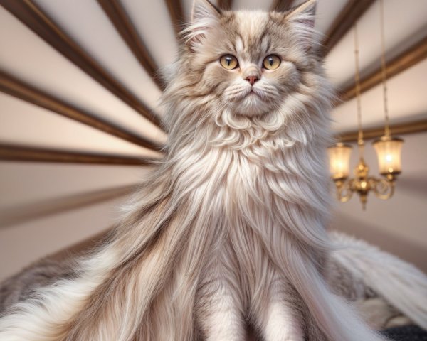 Regal Long-Haired Cat in Warm Light Setting