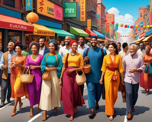 Vibrant Street Scene of Diverse Cultures and Styles