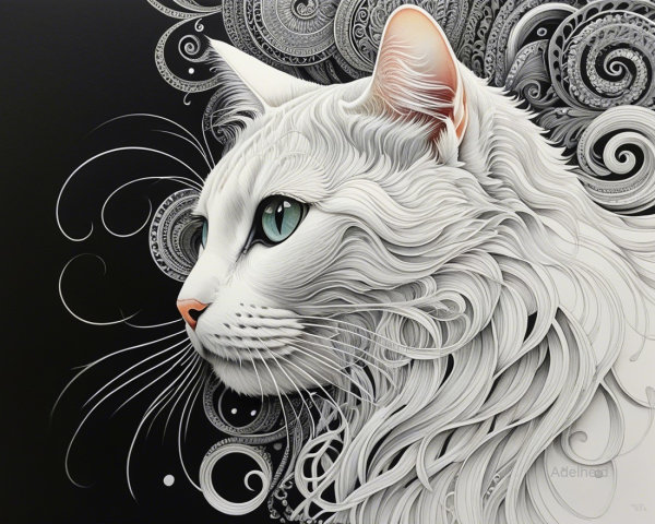 Detailed Profile of a White Cat with Green Eye