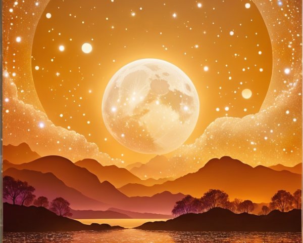 Serene Landscape with Moonrise and Starry Sky