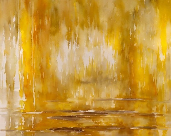 Serene Watercolor Landscape in Golden Hues
