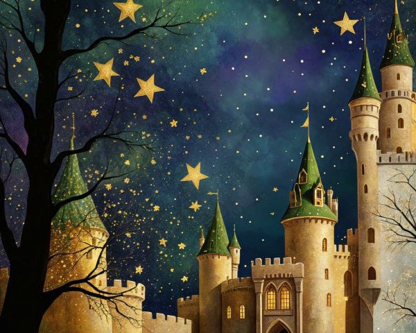 Mystical Castle Under a Starry Night Sky