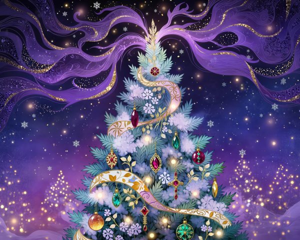 Elegant Christmas Tree Against Twilight Sky