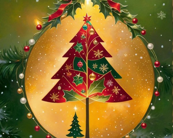 Festive Holiday Painting of Stained Glass Christmas Tree
