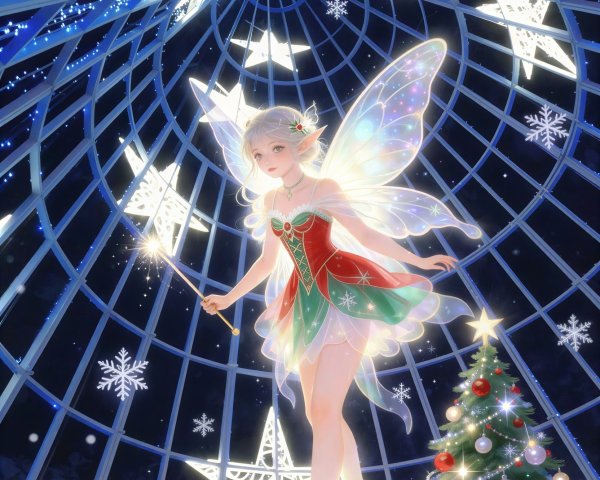 Anime Winter Fairy in Festive Christmas Attire