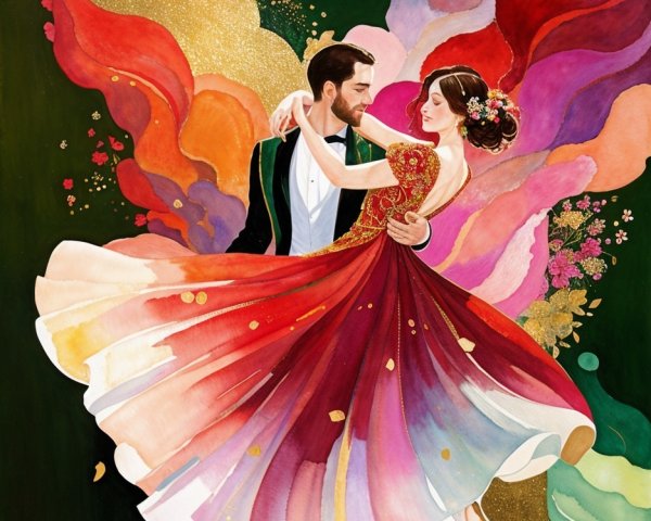 Couple Dancing in Vibrant Colorful Background