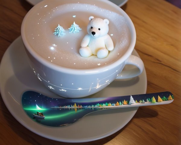 Close-up of a decorative cup with polar bear figurine