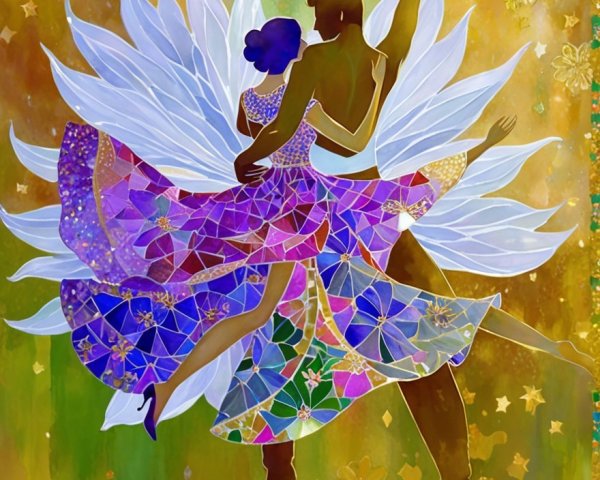 Vibrant Dance Scene with Colorful Mosaic Patterns
