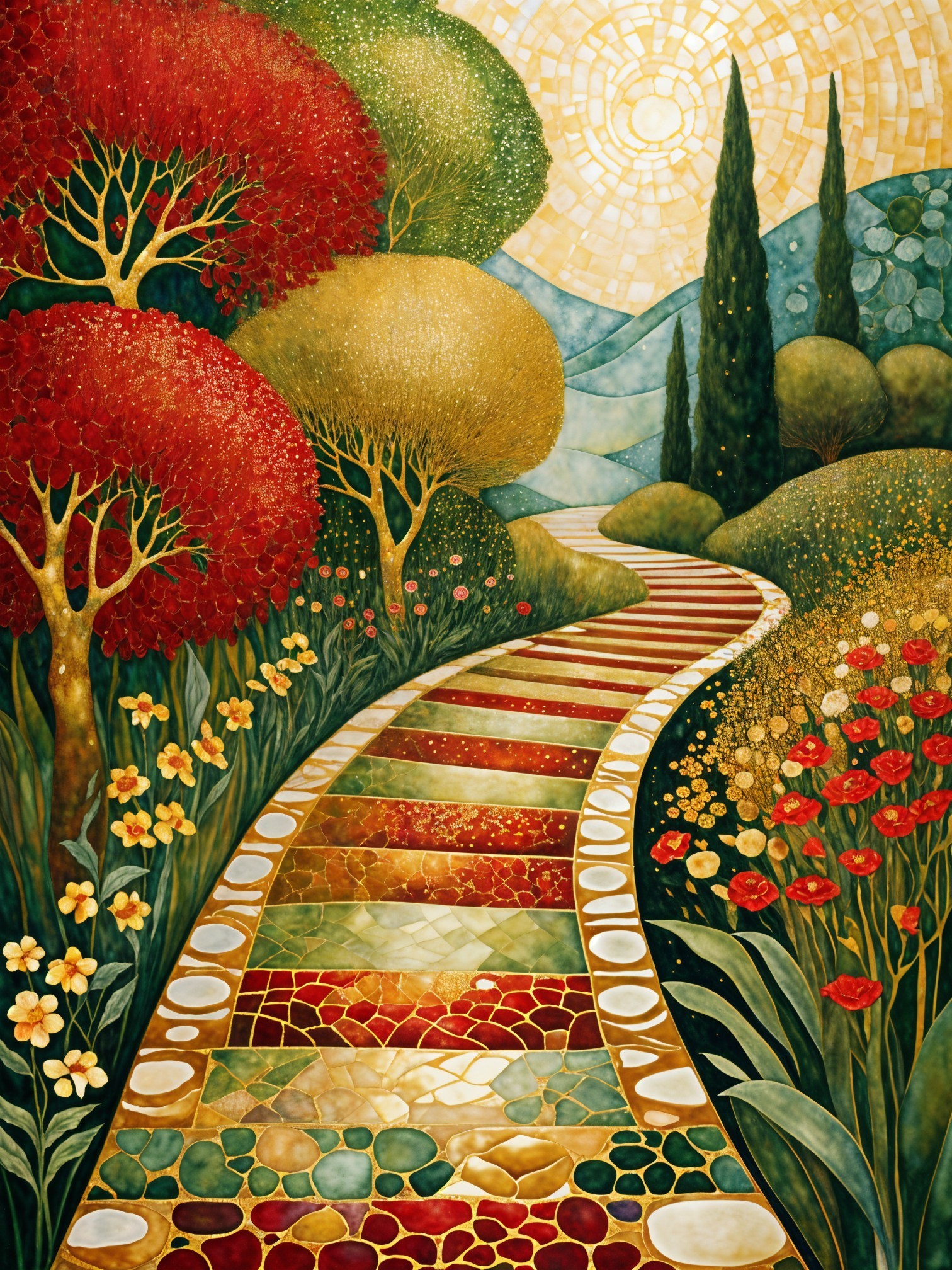 Whimsical Pathway in a Colorful Lush Landscape