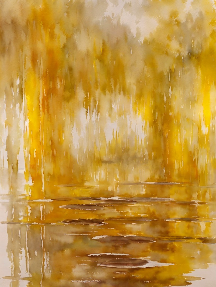 Serene Watercolor Landscape in Golden Hues