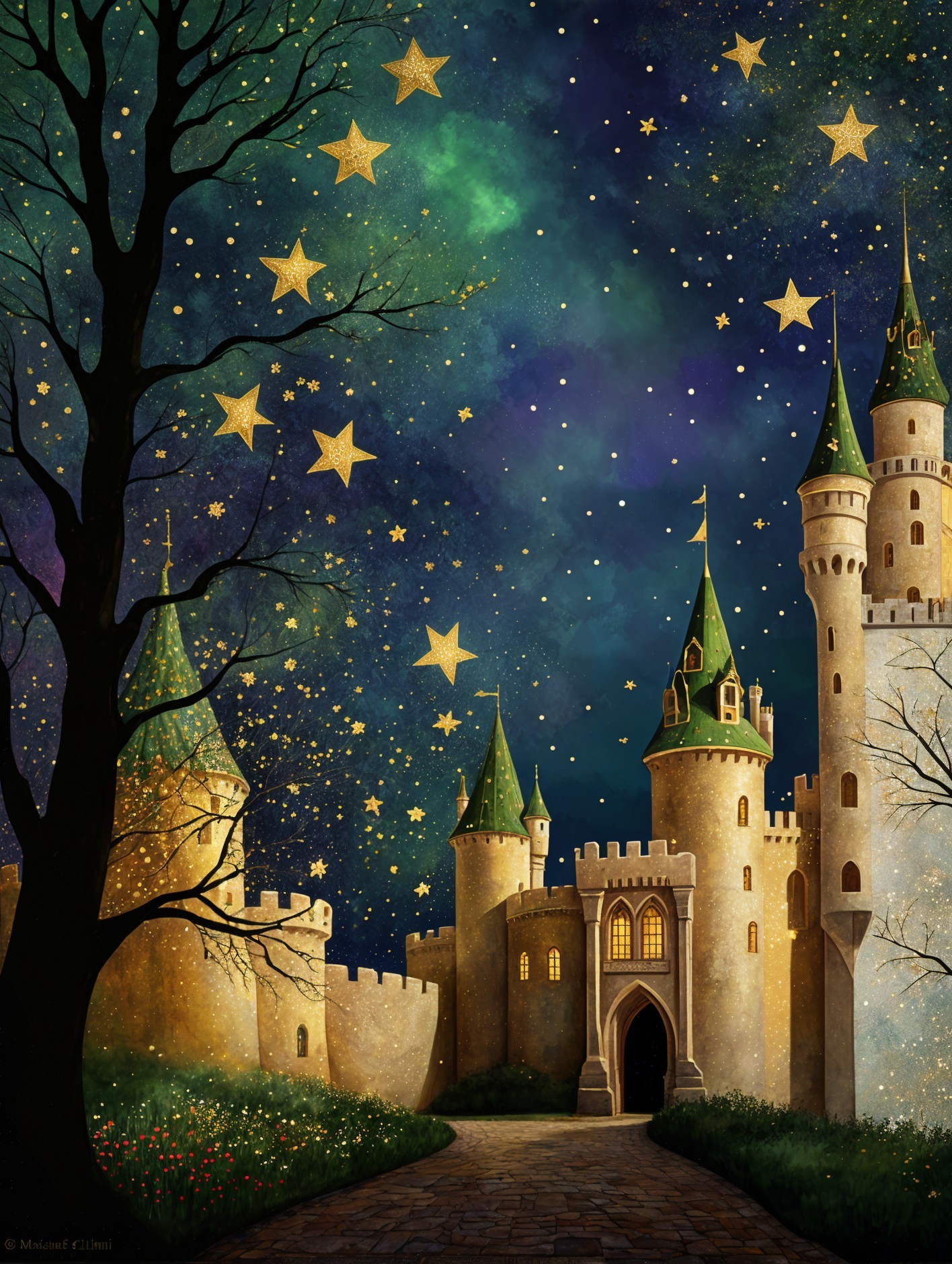 Mystical Castle Under a Starry Night Sky