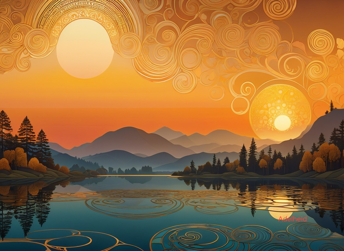 Serene Sunset Landscape with Two Golden Suns