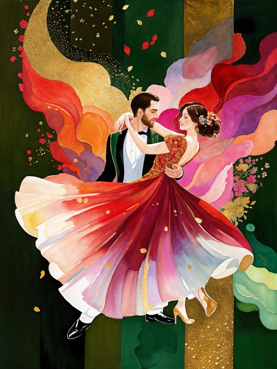 Couple Dancing in Vibrant Colorful Background
