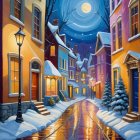 Colorful Winter Scene with Snow-Covered Street