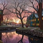 Vibrant Christmas Town Scene with Snow and Lights