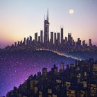 Mystical Castle Surrounded by Vibrant Skies and Forests