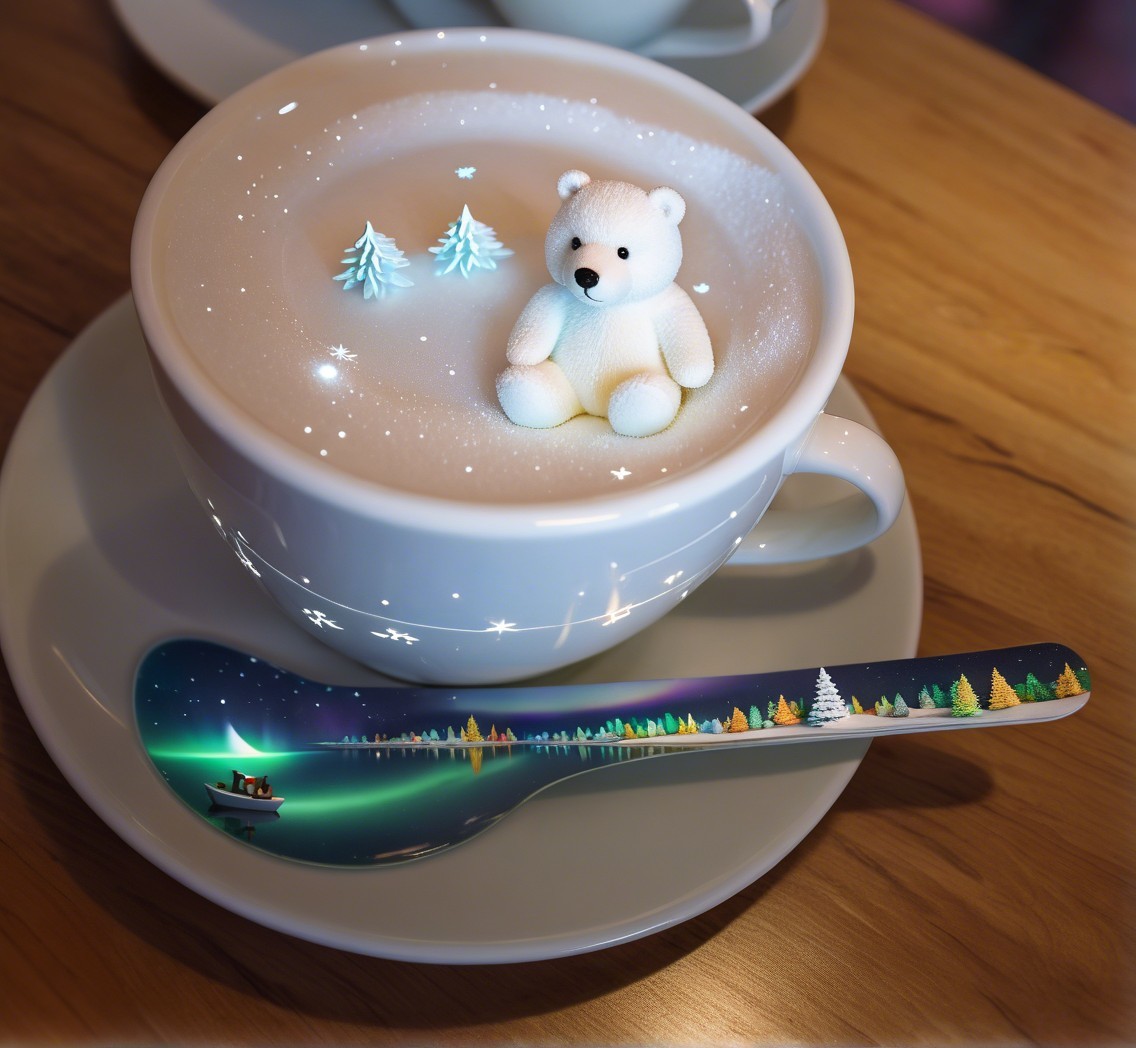 Close-up of a decorative cup with polar bear figurine