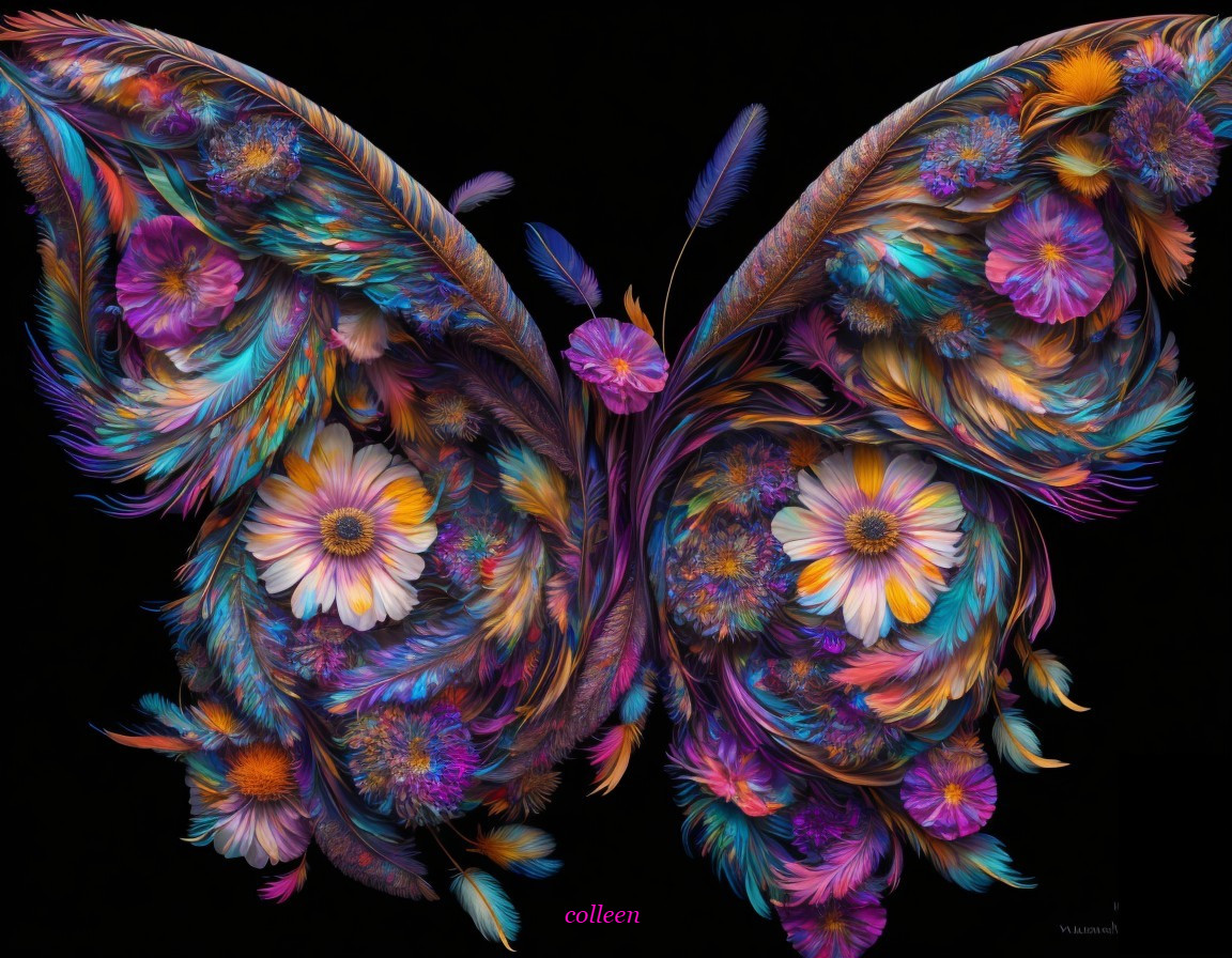 Vibrant Digital Artwork of Butterfly Wings and Feathers