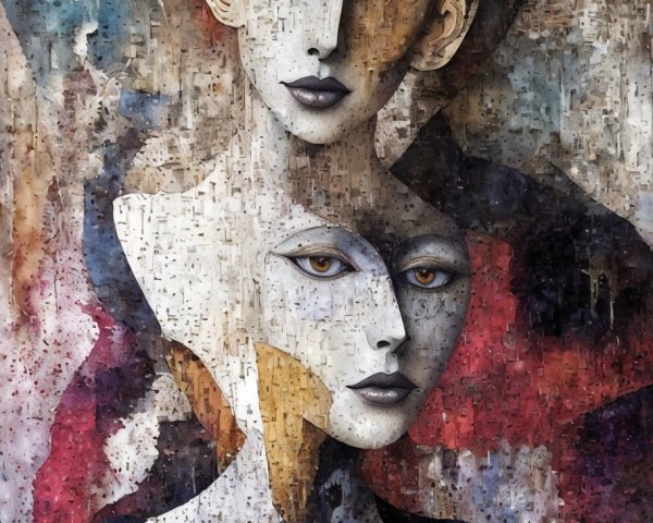 Stylized Faces in Muted Colors with Abstract Background