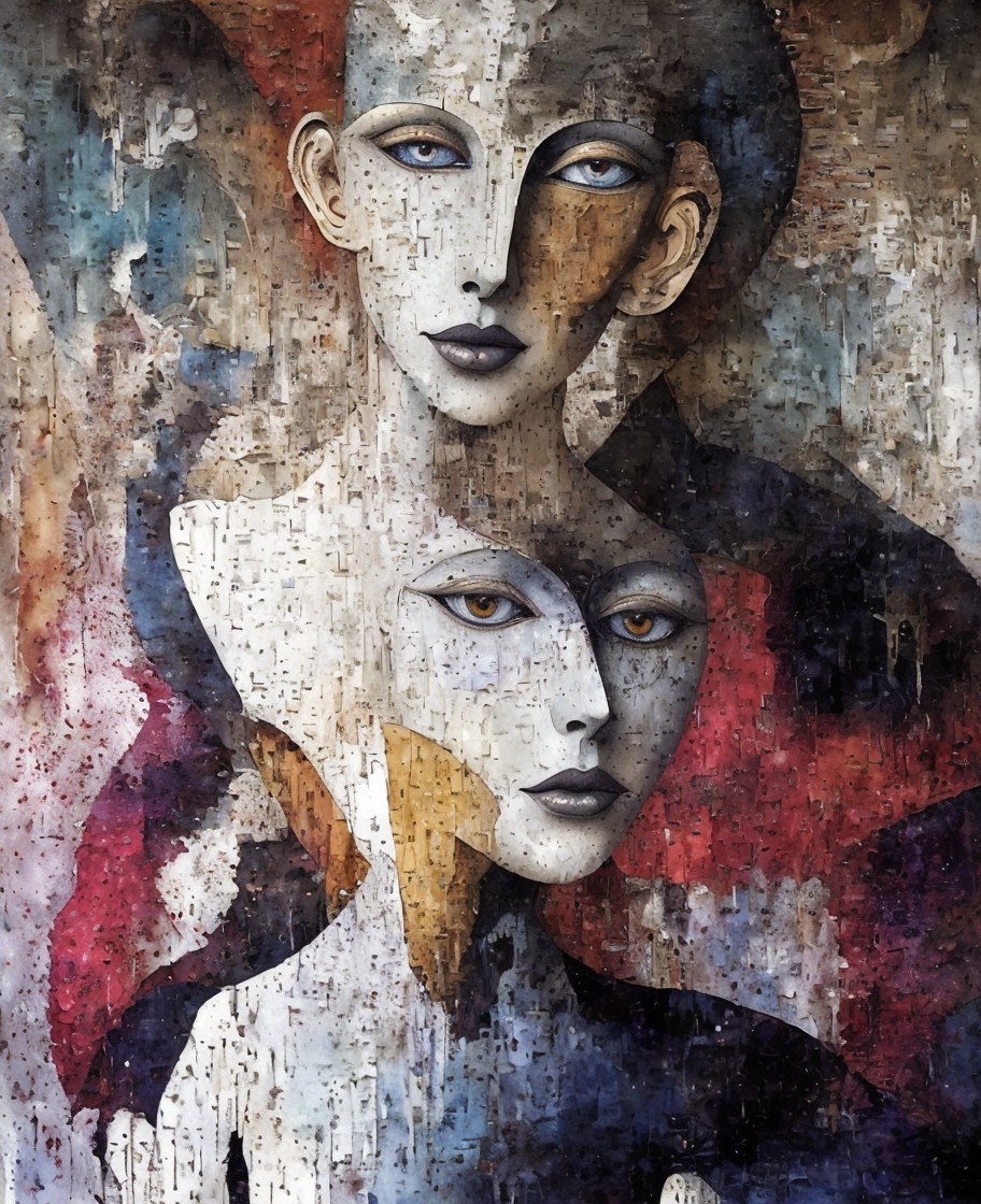 Stylized Faces in Muted Colors with Abstract Background