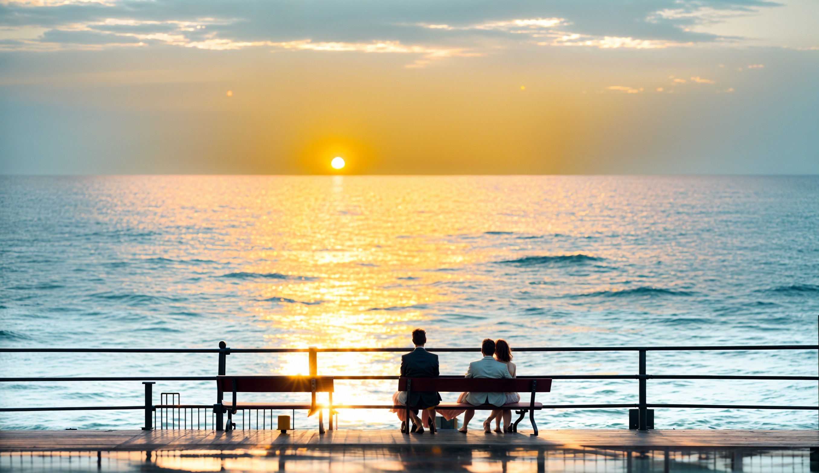 Serene Sunset Over Tranquil Sea with Two People