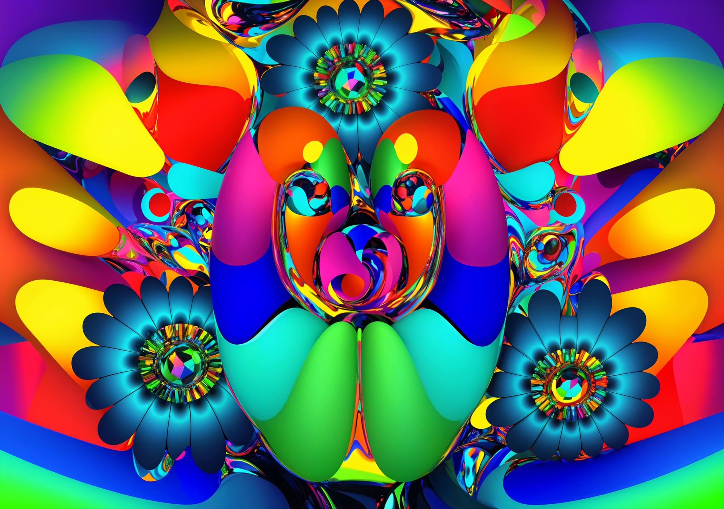Vibrant Abstract Design with Swirling Colors and Shapes