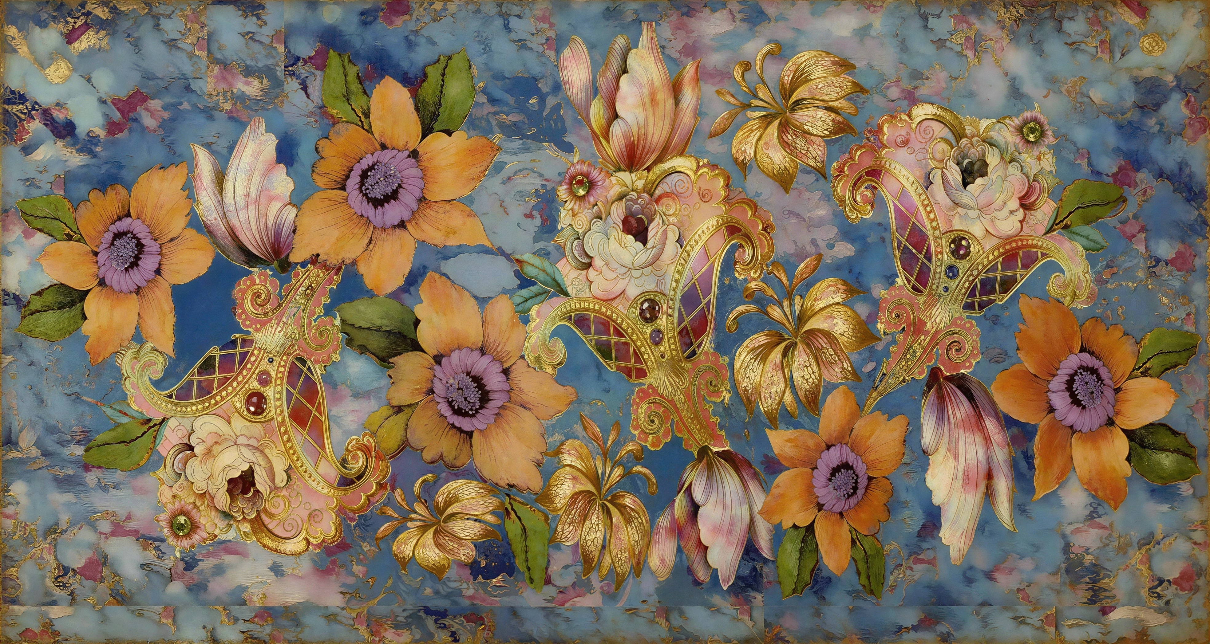 Luxurious Rococo Tapestry with Floral Design Elements