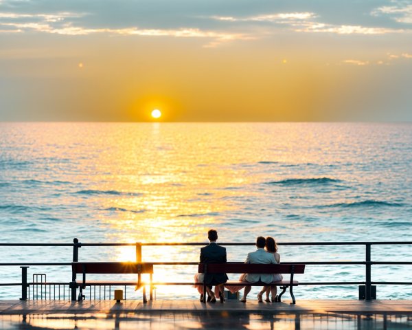 Serene Sunset Over Tranquil Sea with Two People