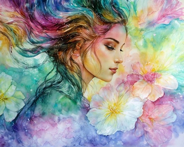 Dreamy Portrait of a Young Woman with Colorful Hair