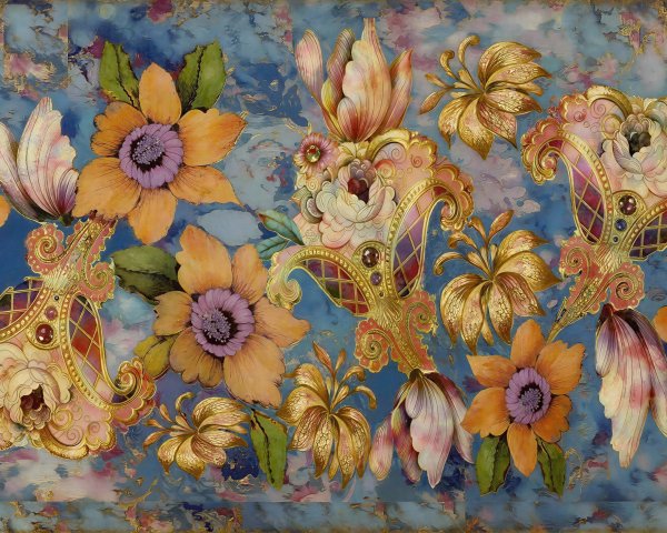 Luxurious Rococo Tapestry with Floral Design Elements