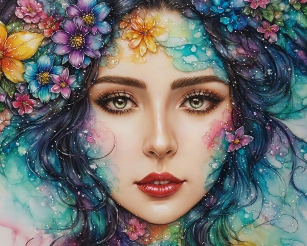 Portrait of a Young Woman with Floral Accents